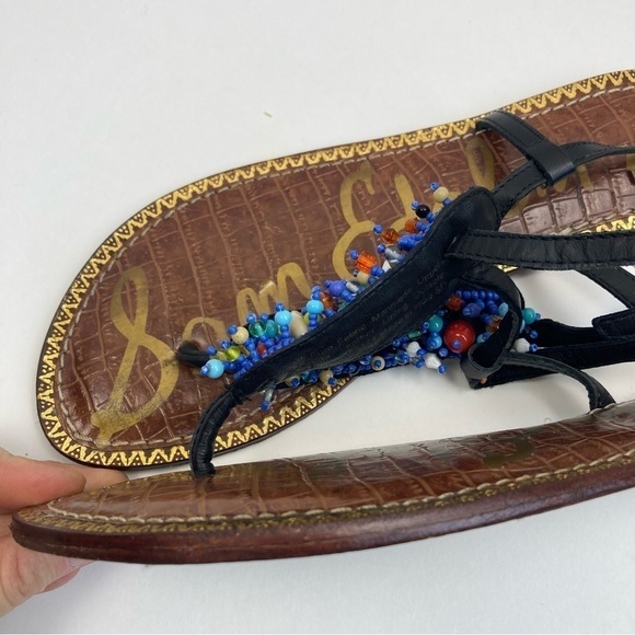 Sam Edelman Gabrielle Colorful Beaded Thong Ankle Strap Flat Sandals Leather 8 - Picture 3 of 16